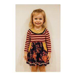 Wild Flowers Dress Girls Size 4 Striped Floral Long Sleeve Pocket Casual